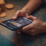 Manos sosteniendo un teléfono móvil con una aplicación abierta