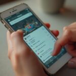 Manos sosteniendo un teléfono móvil con una aplicación de redes sociales abierta